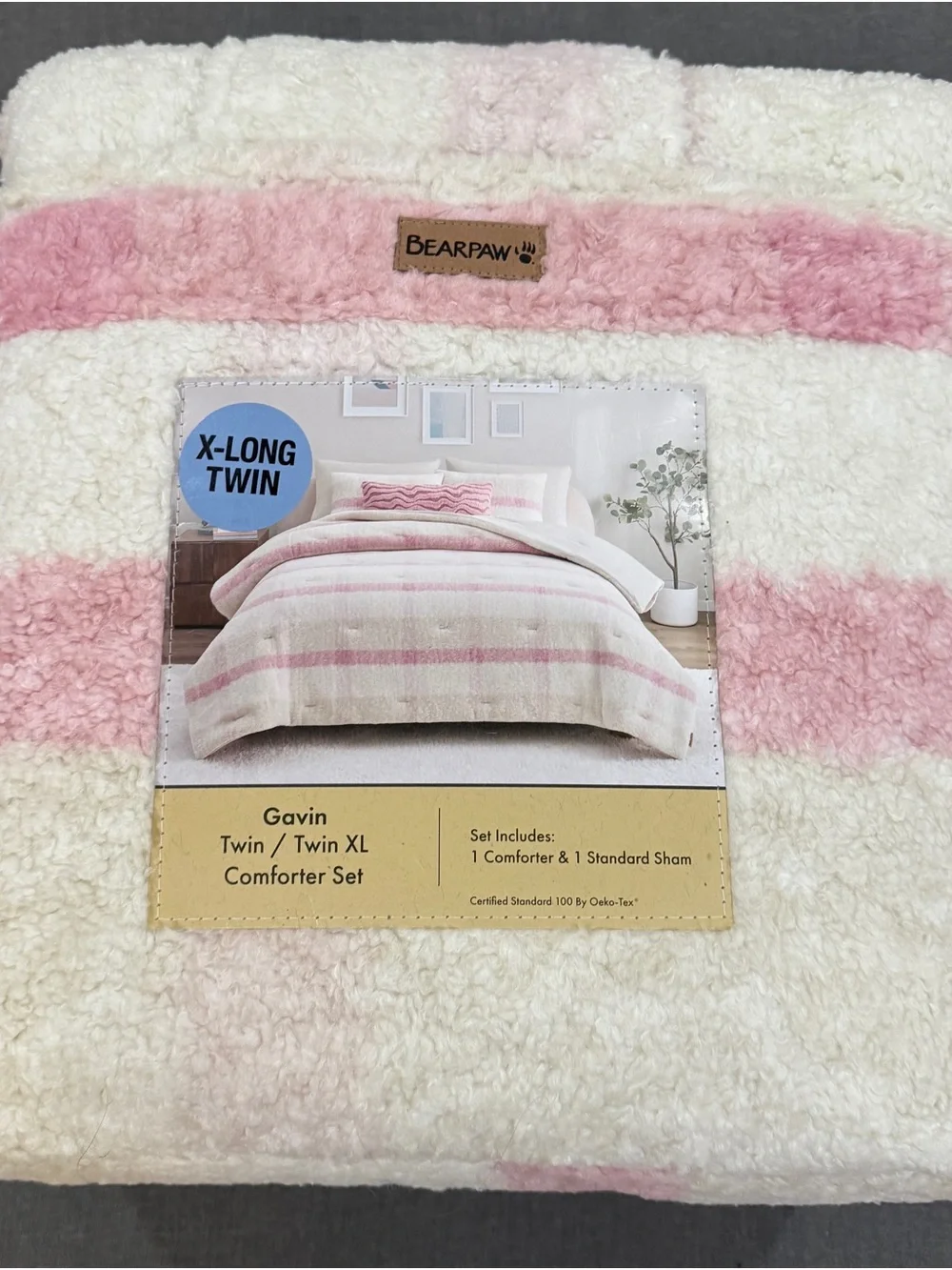 BearPaw Gavin Twin XL Comforter Set in Pink and Cream Sherpa